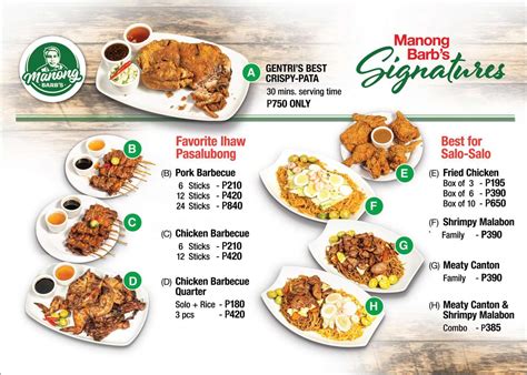 Manong's menu for the day, Wednesday. We are open weekdays .